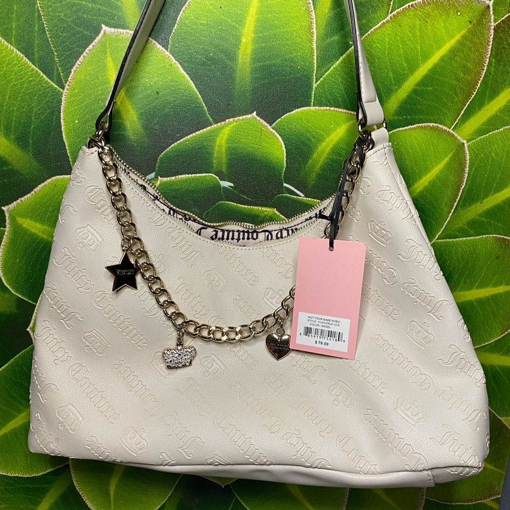 JUICY COUTURE BAG WHITE BRAND NEW WITH TAGS AND CHARM. HOBO STYLE. MSRP $79+